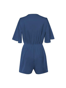 Women Fashion V Neck Short Sleeve Tie Jumpsuits