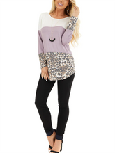 Load image into Gallery viewer, Lilac and Leopard Print Color Block Top with Button Details