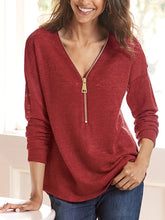 Load image into Gallery viewer, Loose Casual Long Sleeve Zip T-Shirt &amp; Top