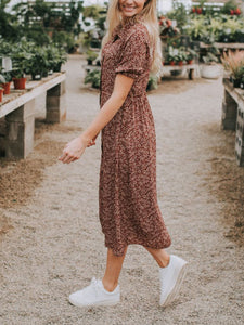 Casual Floral Short Sleeve Shirt Maxi Dress