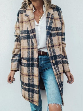 Plaid Vintage Pocket Large Size Coat