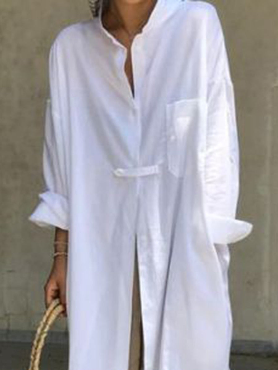 Loose Casual V-neck Long Shirt Trousers Set