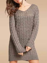 Load image into Gallery viewer, V-Neck Knit Solid Color Dress