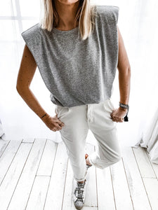 Casual Solid Sleeveless Round Neck T-Shirt