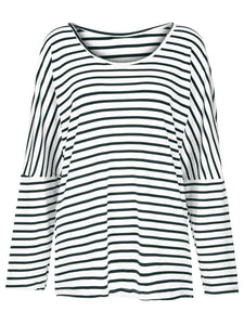 Large Neckline Casual Loose Striped Tops