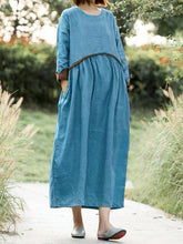 Load image into Gallery viewer, Loose Casual Round Neck Cotton and Linen Solid Color Pregnant Women Dress