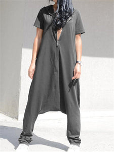 Casual Loose Short Sleeve Hoodie Harem Pants Jumpsuit