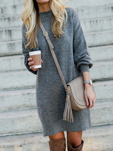 Crew Neck Shift Daily Knitted Plain Dresses