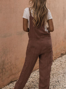 Women Chic Cotton Linen Overalls Casual Jumpsuit