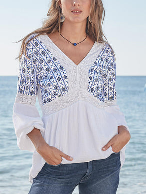 Printed Loose V-Neck T-Shirt