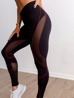 Women Mesh Patchwork Yoga Leggings High Waist Legging