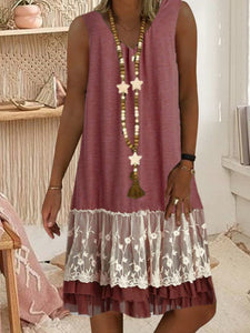 V-Neck Vest Lace Dress