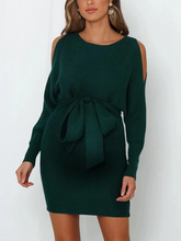 Load image into Gallery viewer, Solid Knit Lace Up Long Sleeve Cutout Maternity Dress