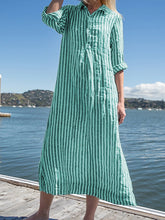 Load image into Gallery viewer, Striped Cotton and Linen Casual Dress