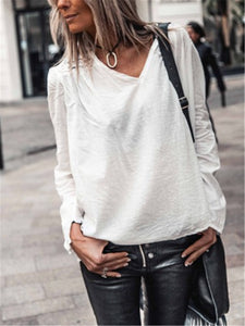 Casual Solid Color V Neck Lace Loose T Shirts