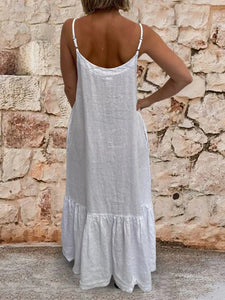 Pockets Spaghetti Linen Maxi Dresses