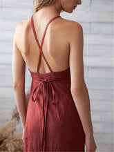 Load image into Gallery viewer, Sexy Open Back Strap Solid Cotton Linen Maxi Dresses