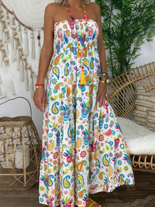 Printing Tube Top Cotton-Blend Sleeveless Floral Maxi Dress