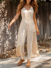 Load image into Gallery viewer, V Neck Lace-Up Wide Leg Jumpsuit
