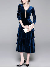 Load image into Gallery viewer, Chain Fringed V-Neck Temperament Slim Cake Dress Elegant Velvet Dress