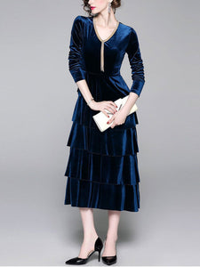 Chain Fringed V-Neck Temperament Slim Cake Dress Elegant Velvet Dress