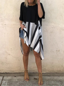 Loose Casual Comfortable Soft Color Block Striped Dress