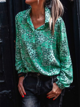 Load image into Gallery viewer, Fashion Trendy Printed Long Sleeve Loose Green Blouses