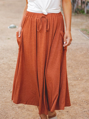 Women Casual Dress Lace Up Pocket Skirt
