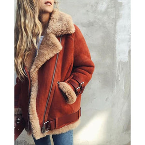 Deer Skinny Lamb Fur Collar Leather