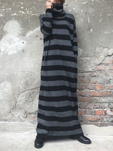 Load image into Gallery viewer, Loose Casual Turtleneck Long Sleeve Pocket Striped Maxi Dress