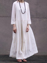 Load image into Gallery viewer, Round Neck Cotton Linen Casual Long Sleeve Dress