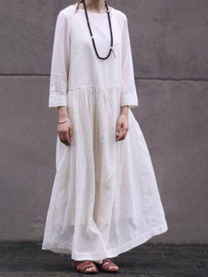 Round Neck Cotton Linen Casual Long Sleeve Dress