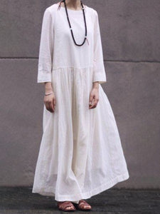 Round Neck Cotton Linen Casual Long Sleeve Dress