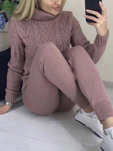 Load image into Gallery viewer, Turtleneck Knit Crochet Casual Two-Piece Set