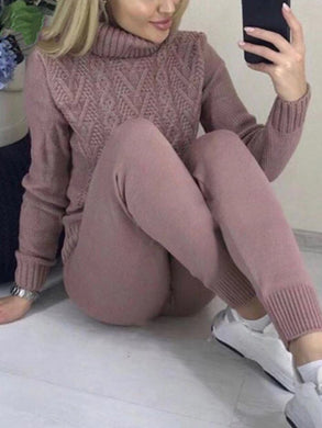 Turtleneck Knit Crochet Casual Two-Piece Set