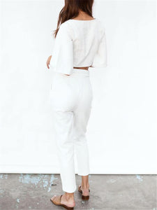 Casual Comfortable V Neck Single Breasted Top Pants Suits