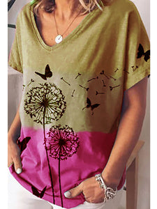 Casual Loose Dandelion Print T-Shirt