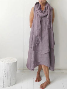 Retro Cotton Linen Casual Irregular Tiered Maxi Dresses