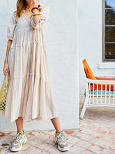 Load image into Gallery viewer, Boho Mid-sleeved Tassel V-neck Loose Midi Dress