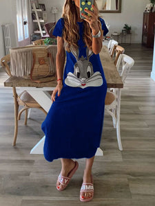 Rabbit Print Long Casual Dress