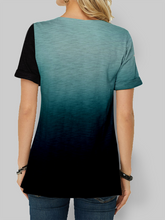 Load image into Gallery viewer, Color Gradient Asymmetric Hem Button Detail Short Sleeve T-Shirts