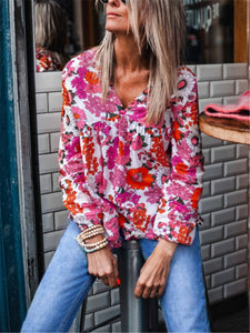 Printed V Neck Loose Blouses