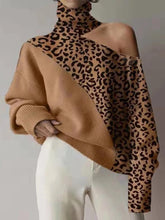 Load image into Gallery viewer, Leopard Patch Long Sleeve Off Shoulder Sweater