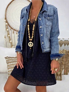 Short Sleeve Casual V-neck Lace Dress