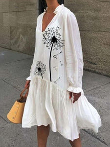 Simple Casual Loose Dandelion Print Dress