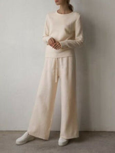 Women's Cashmere Sweater Wide Leg Pants Set