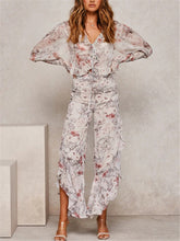 Load image into Gallery viewer, Romantic Floral Print Ruffled V Neck Sets