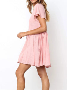 Casual Solid Color Round Neck Loose Mini Dresses