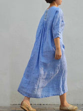 Load image into Gallery viewer, Embroidered 3/4 Sleeves Casual Linen Dresses