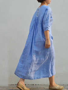 Embroidered 3/4 Sleeves Casual Linen Dresses